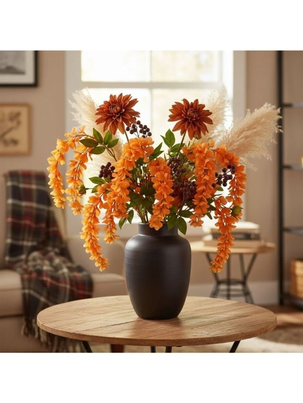 Orange Wisteria Stem 43 Inch Artificial Hanging Flowers Tangerine Silk Wisteria